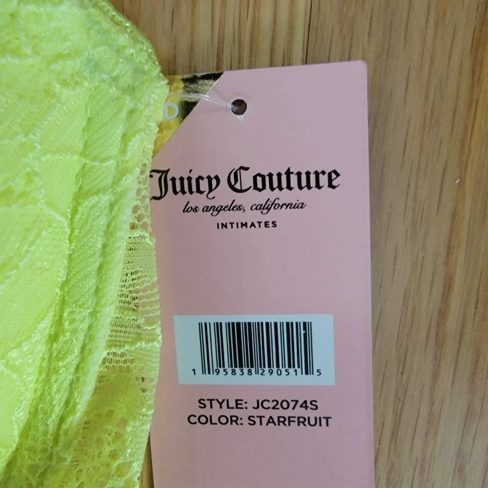 Juicy Couture Womens T-Shirt Bra Neon Yellow Lace lightlu padded- 40D